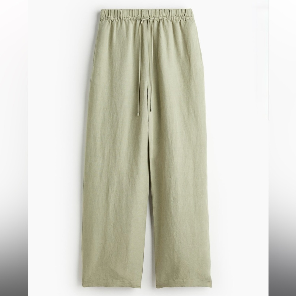 H&M LINEN-BLEND PULL-ON PANTS